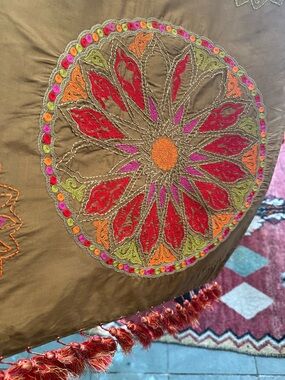 Embroidered Medallion silk shawl with Tassel Trim - designed by Kenzo